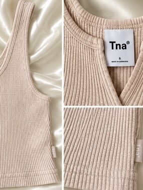 🤎 Tna by Aritzia Beige Ribbed Crop Tank – Size S